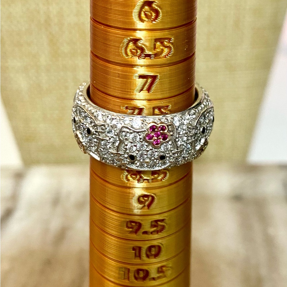 Hello Kitty Sterling Silver Band with Ruby and Diamonique, Size 7.